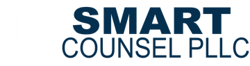 The logo for smart counsel llc is blue and white.
