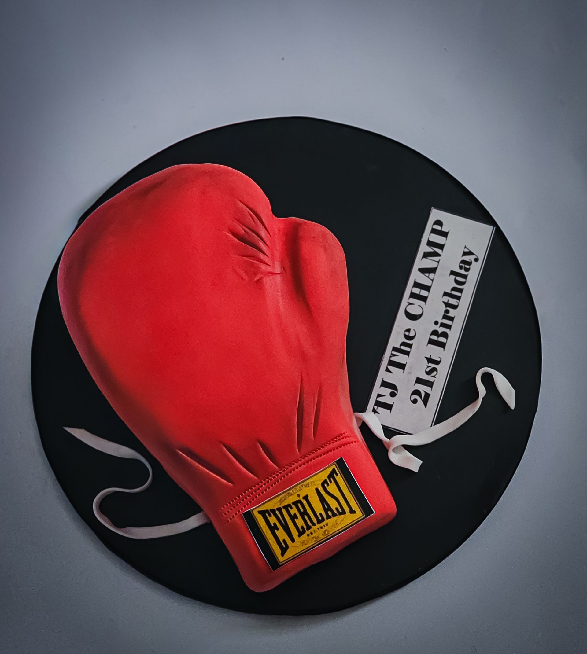Boxing glove cake for a 21st birthday.