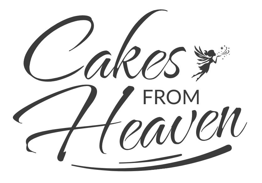 Black script logo reading “Cakes From Heaven” with a small fairy graphic.