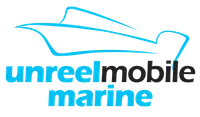 Unreal Marine logo with blue boat outline and blue-and-black text on a white background