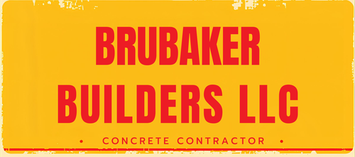 Logo for Brubaker Builders LLC, in red text on a yellow background, 