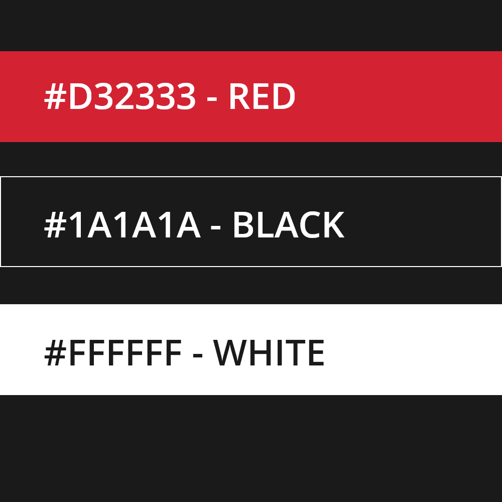 A red , black , and white color palette