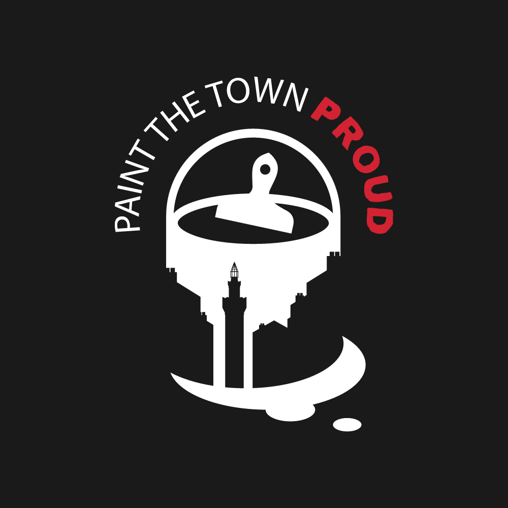 A logo that says paint the town proud on a black background