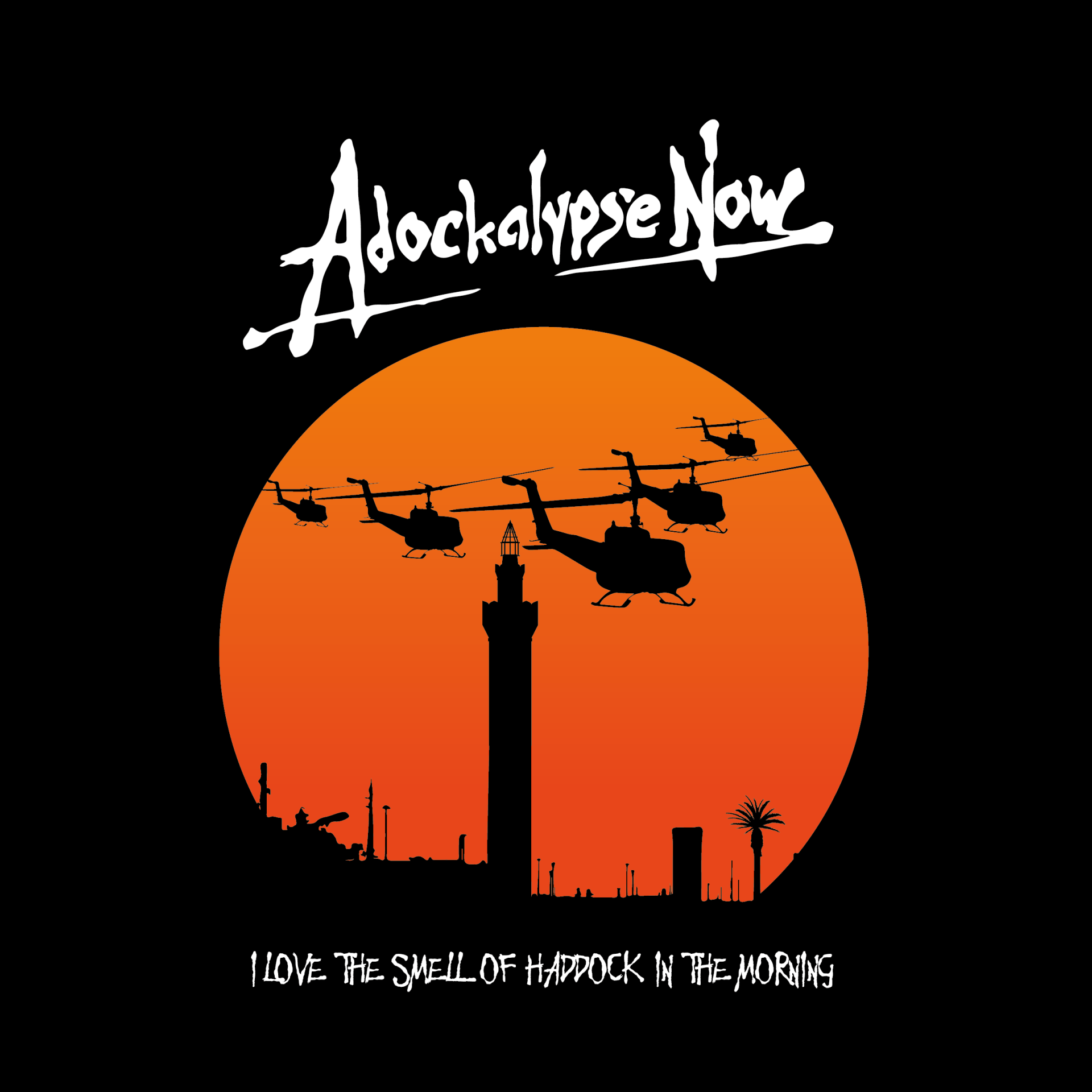 The album cover for apocalypse now shows helicopters flying over a lighthouse