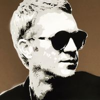 A black and white portrait of a man wearing sunglasses.
