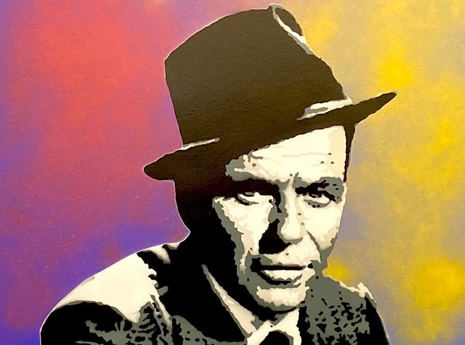 A painting of a man wearing a hat and tie