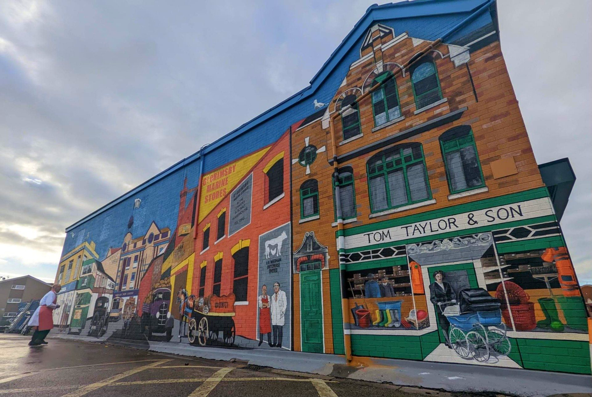 A large mural on the side of a building.