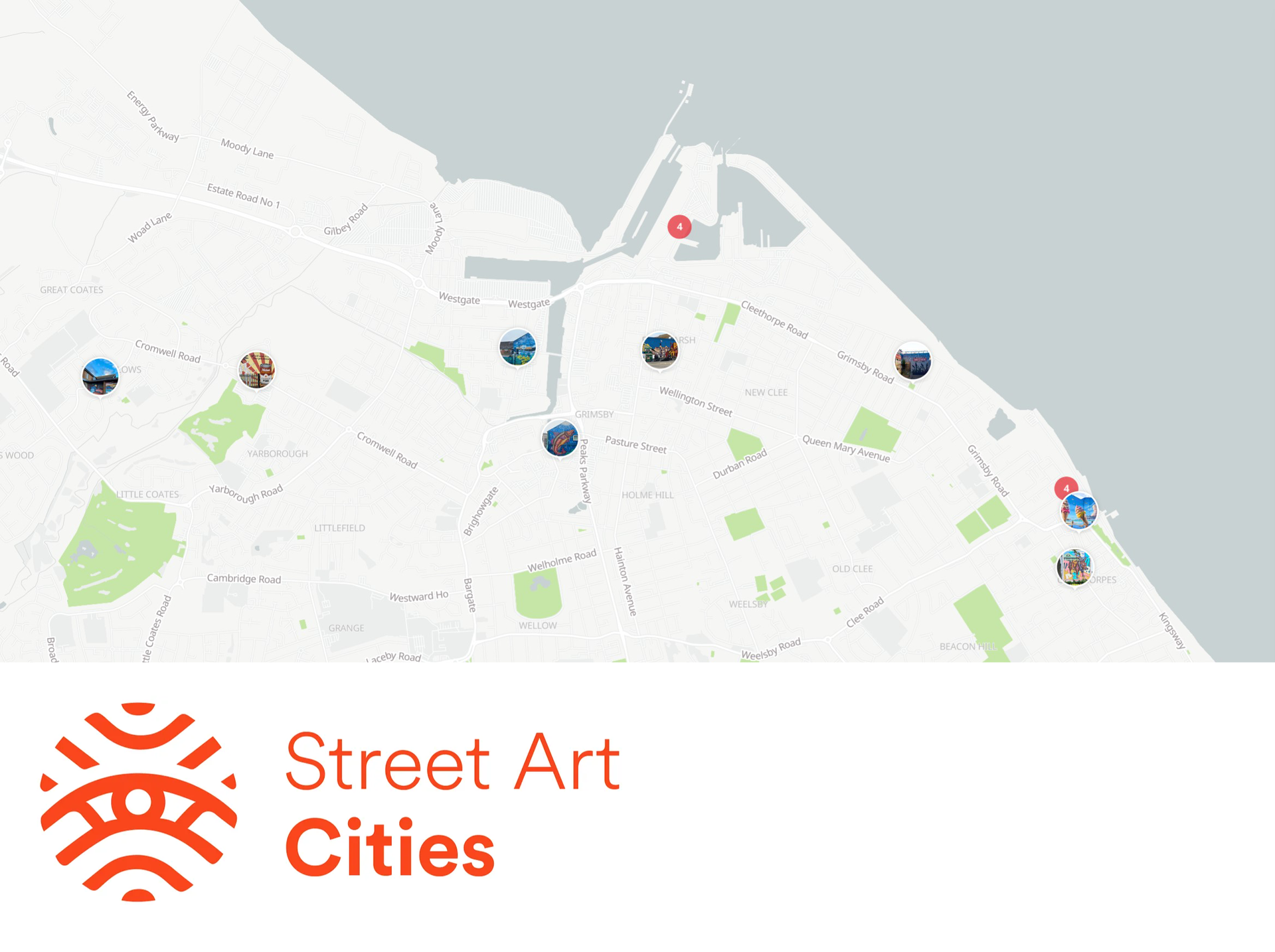 A map of a city with the words street art cities on it.
