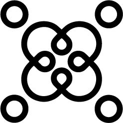 A black and white icon of circles in a square on a white background.