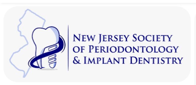 Logo of the New Jersey Society of Periodontology & Implant Dentistry with state outline and blue tooth icon