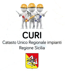 Logo CURI con tre figure del settore edile e l’emblema della Sicilia, testo «Catasto Unico Regionale impianti Regione Sicilia»
