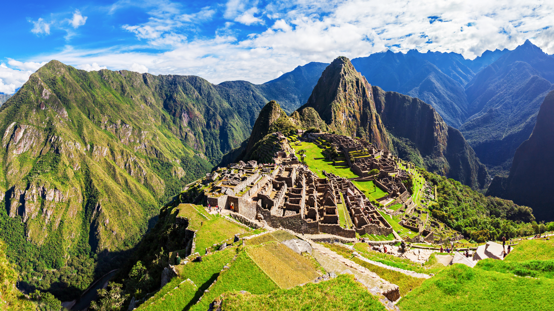 Machu Picchu Inca citadel Machu Picchu Inca citadel surrounded by lush green mountains in the Andes of Cusco, Peru