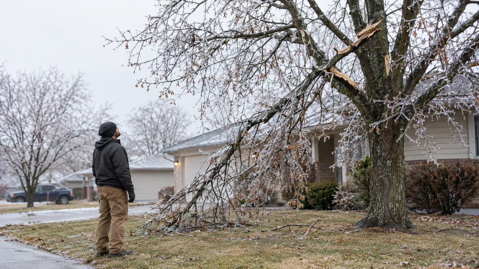 Ice-damaged tree in Evansdale, IA: can this winter-damaged tree be saved or removed?