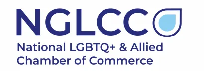 NGLCC logo with blue text and a blue shield icon, National LGBT+ & Allied Chamber of Commerce