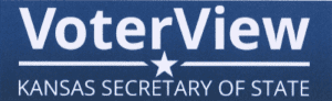A blue sign that says voter view kansas secretary of state