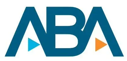 Logo with the letters "ABA" in blue with a teal and orange triangle incorporated into the design.