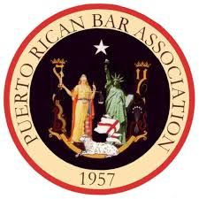 Puerto Rican Bar Association logo with figures representing justice and liberty, surrounded by text, and a star, within a circle.