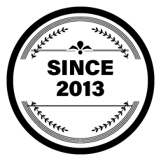 A black and white circle with the words `` since 2013 '' written inside of it.