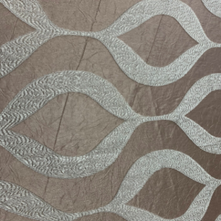 Abstract beige and gray wavy geometric fabric pattern