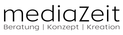 Ein schwarz-weißes Logo für ein Unternehmen namens Mediazeit