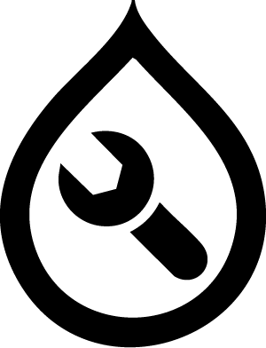 Wrench inside a water droplet, representing plumbing or water-related repair services.