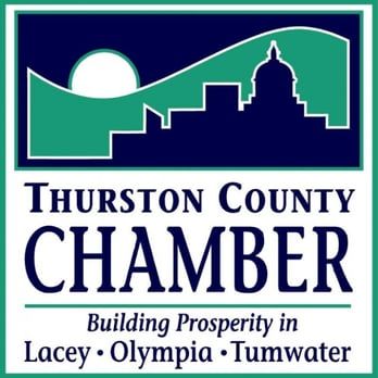 Thurston County Chamber logo with skyline and text: 