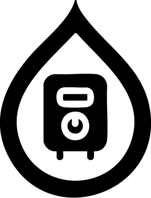 Water heater symbol inside a water droplet.