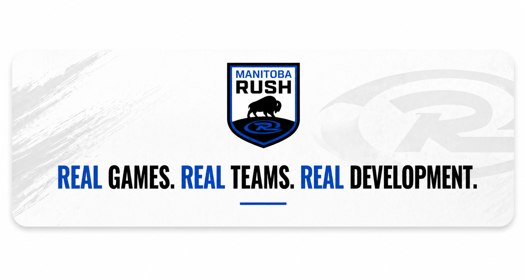 NCAA Rush logo above slogan: “Real Games. Real Teams. Real Development.” on white background
