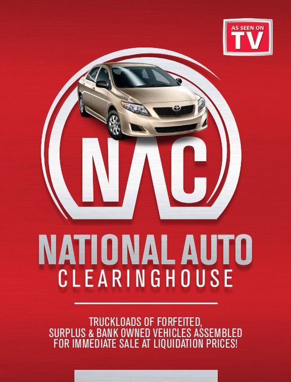 National Auto Clearing House ad with red background, white logo, and a beige car on top