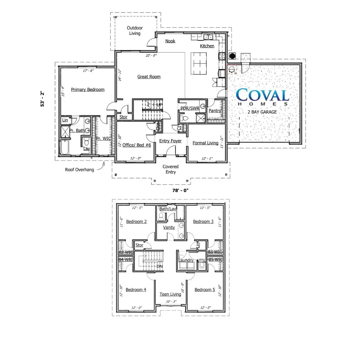 Architectural floor plan with room labels and a Coval logo, showing multiple connected units.