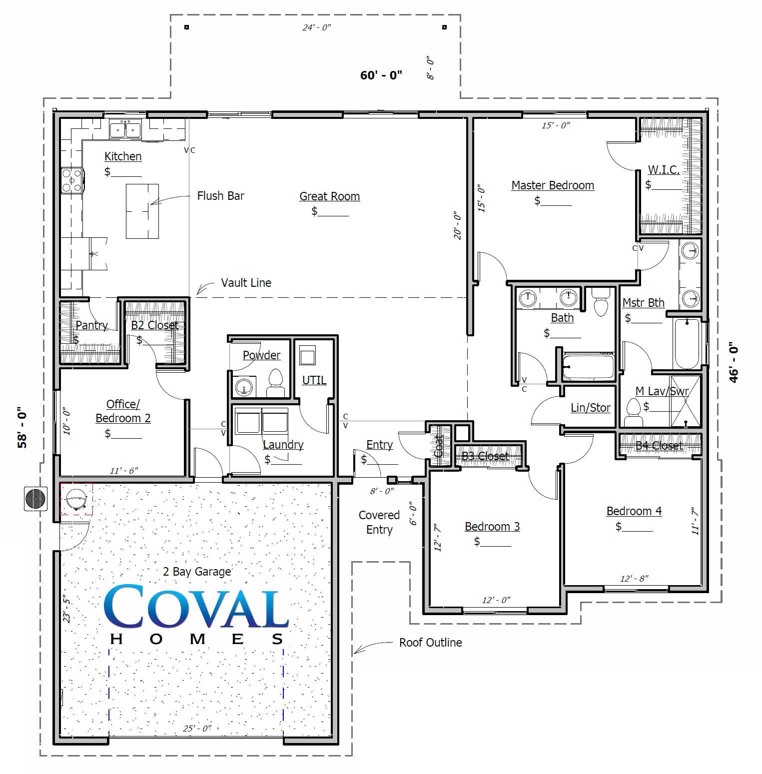 Black-and-white house floor plan with labeled rooms, including living room, kitchen, bedrooms, and garage.