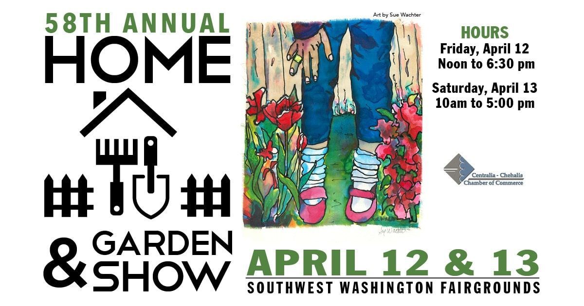 58th Annual Home & Garden Show poster with colorful tulips, April 12-13, Southwest Washington Fairgrounds