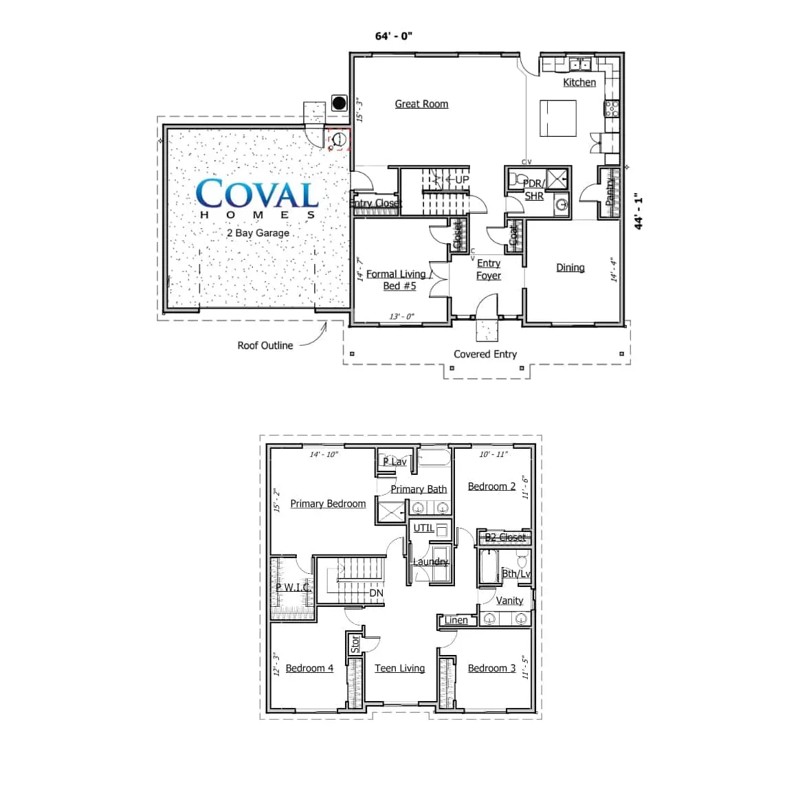 Two small black-and-white floor plan diagrams with room labels and a large COVAL logo on the left