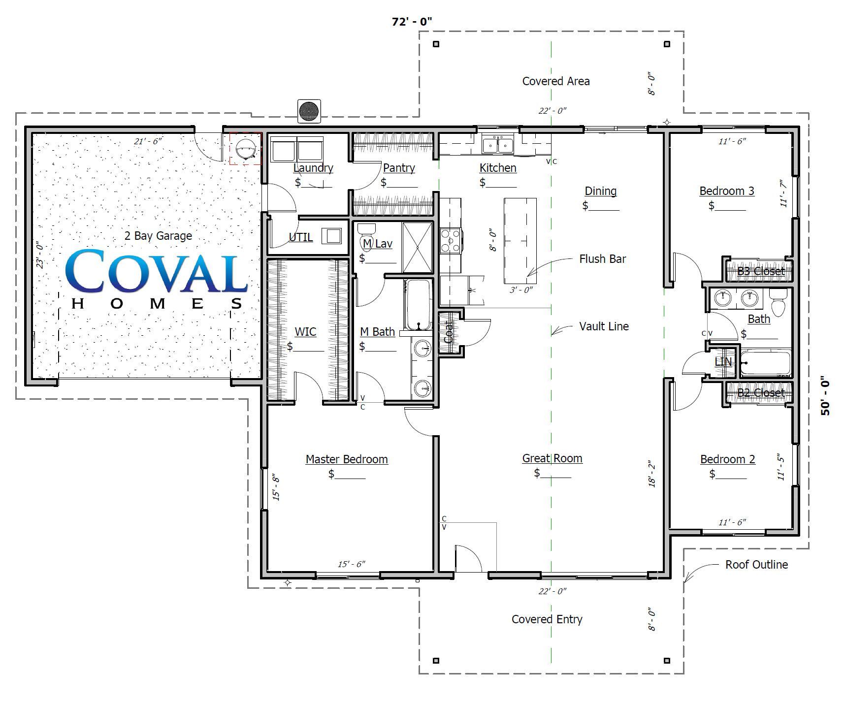 Black-and-white office floor plan with labeled rooms and a COVAL Office logo on the left.