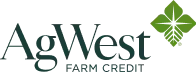 AgWest Farm Credit logo with green text and a green four-leaf agricultural emblem