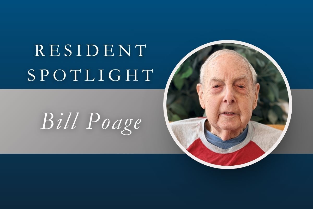Resident Spotlight graphic featuring the name Bill Poage and a circular portrait photo of an individual.