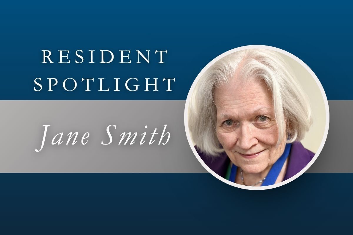 Resident Spotlight banner with portrait and the name Jane Smith on a blue gradient background