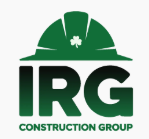 IRG Construction Group logo with green hard hat and clover icon above bold green lettering