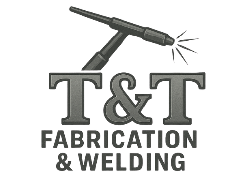 Logo for T&T Fabrication & Welding. Features a welding torch above the text 