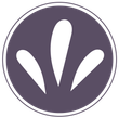 The Fountain Place icon. White stylized floral design on a purple circle, outlined in white.