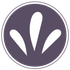 The Fountain Place icon. White stylized floral design on a purple circle, outlined in white.