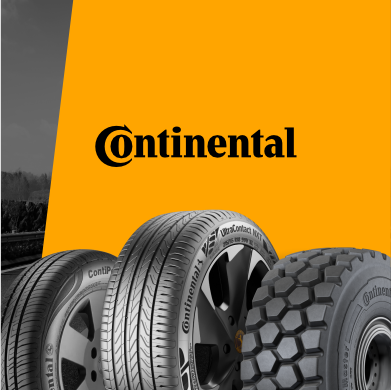 Pneus Continental expostos contra um fundo amarelo.