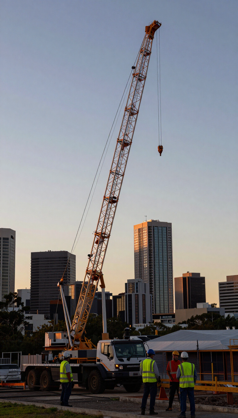 Mobile crane rising against a NSW dawn skyline
