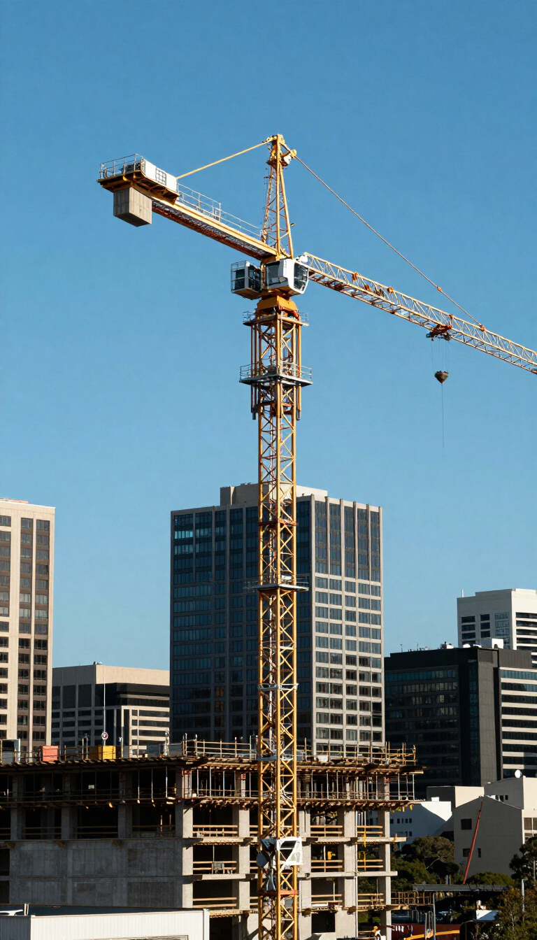 Tower crane rising above a high-rise construction site in NSW