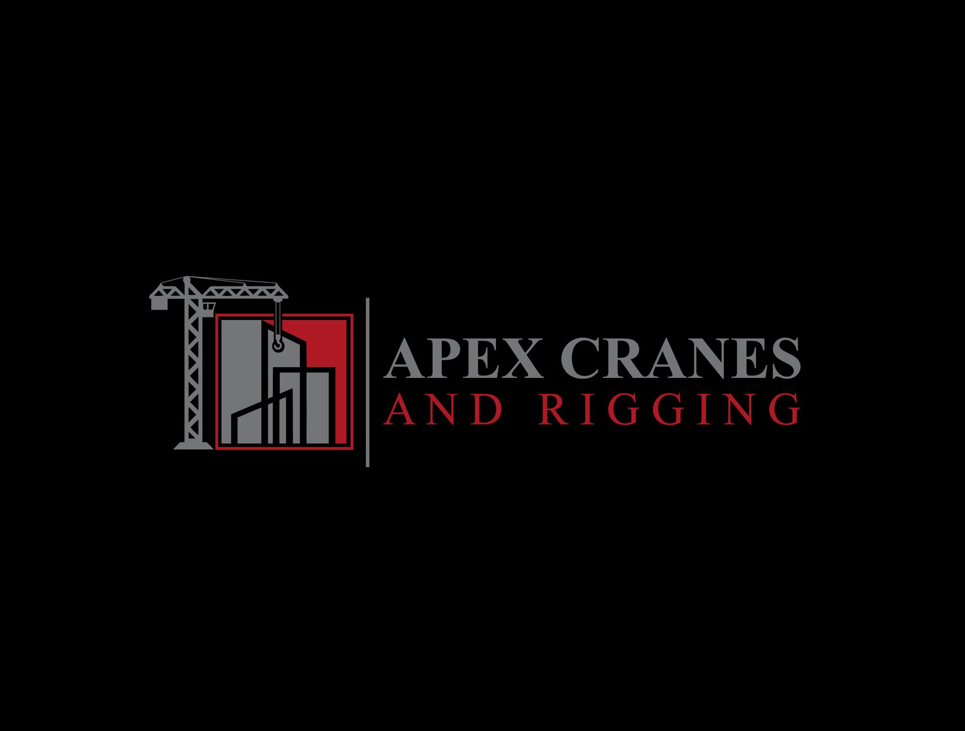 Apex Cranes and Rigging logo with red and gray crane graphic on a black background