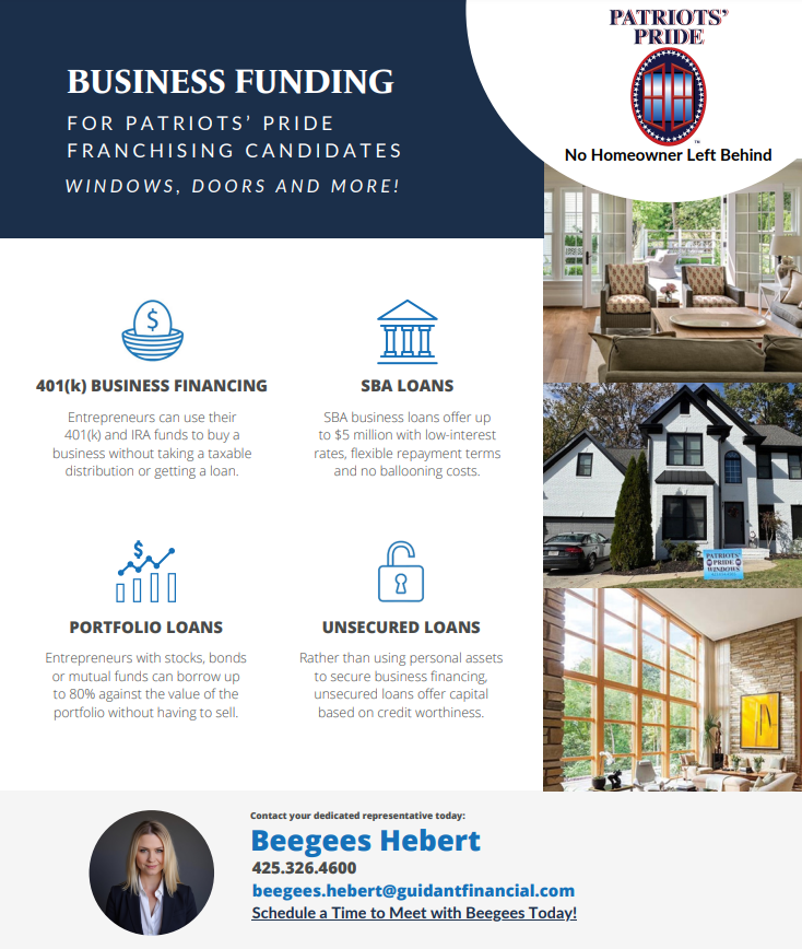 A business funding flyer for patriots pride franchise candidates.