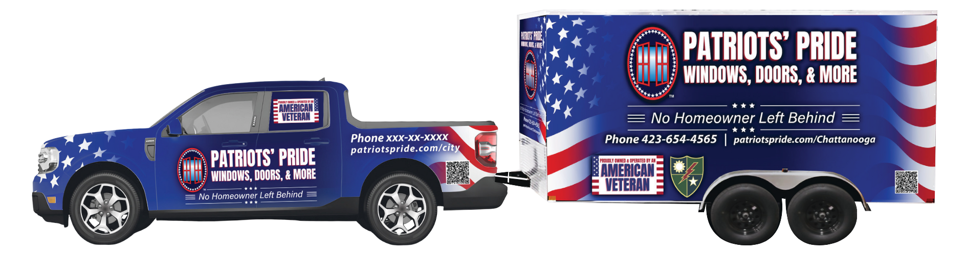 A truck and trailer with patriots pride written on them