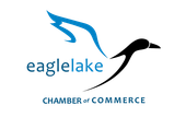 Eaglelake Chamber of Commerce logo featuring a stylized bird in flight, blue and black, with 