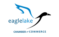 Eaglelake Chamber of Commerce logo featuring a stylized bird in flight, blue and black, with 