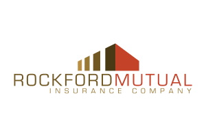 Rockford Mutual Insurance Company logo with stylized brown and red house icon